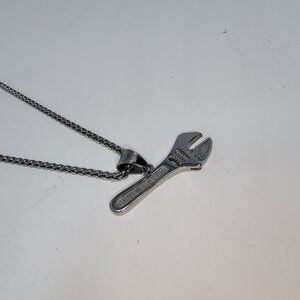 Wrench Silvertone Pendant Necklace